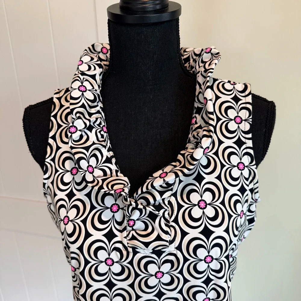 Anthony's Resort Wear Womens Medium Sleeveless Ruffle Neck Floral Geometric Top